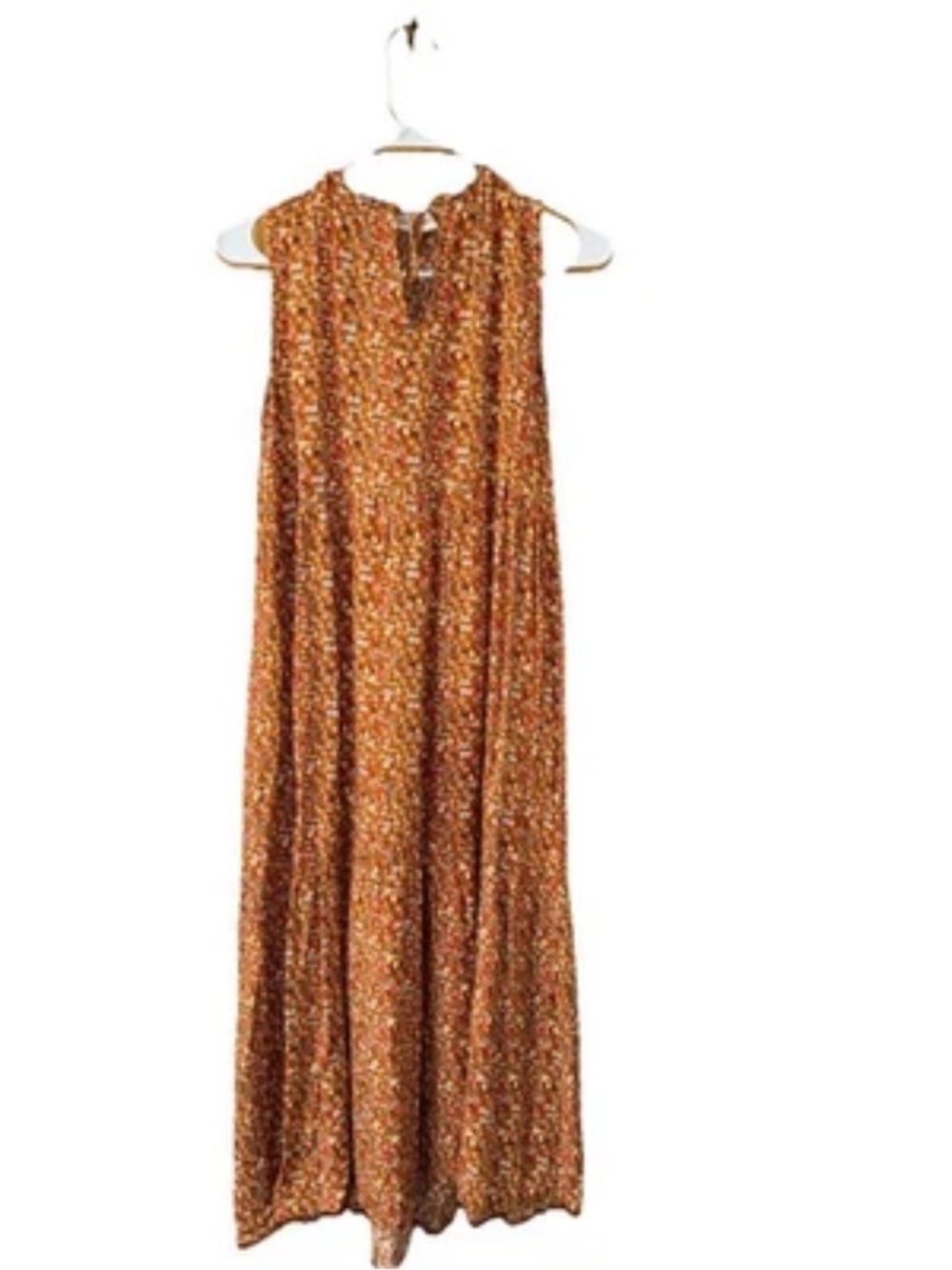 Free People Aura Women’s Summer Dress Floral Burnt Orange Brown Tiered Rayon S - Picture 4 of 10